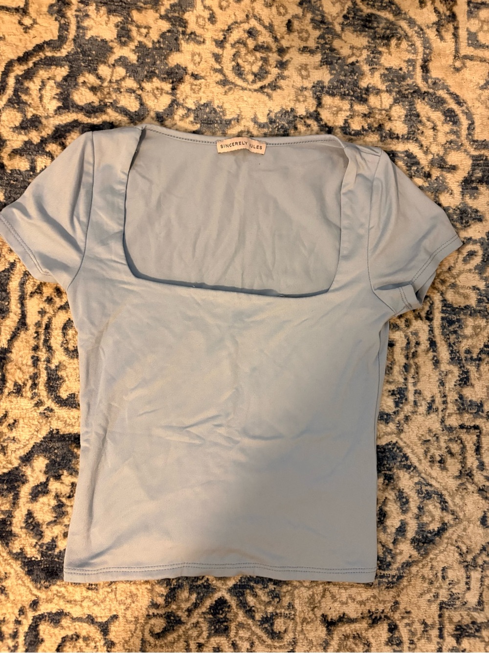Sincerly Jules Pale Blue Square Neck Short Sleeve Tee